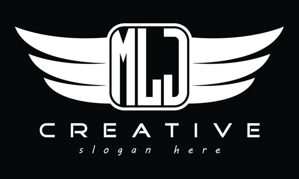 MLJ three Letter Wings Flying Initial wing symbol minimalist creative concept flag icon professional logo design Vector template with abstract black and white tattoo