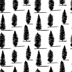 Fototapeta premium Different pine and fir tree seamless pattern. Vector fir tree and pine seamless pattern
