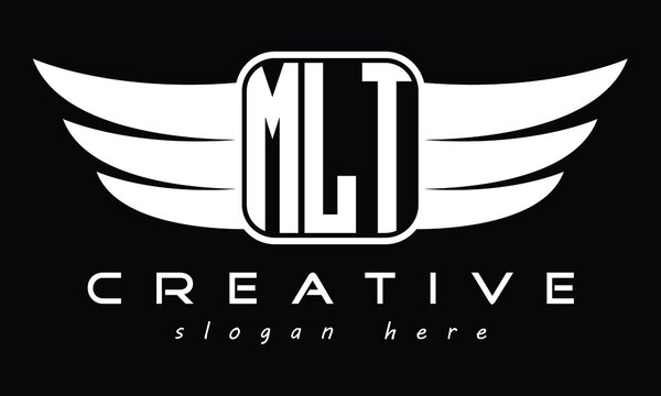 MLT three Letter Wings Flying Initial wing symbol minimalist creative concept flag icon professional logo design Vector template with abstract black and white tattoo