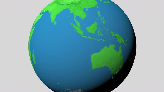 Seamless looping animation of the earth zooming in to the 3d map of Tonga with the capital and the biggest cites in 4K resolution