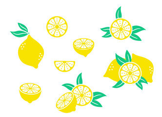 Fresh lemon fruits, citrus clipart collection of vector illustrations