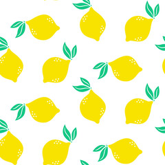 Whole lemon fruits seamless pattern,citrus sliced fruits white background