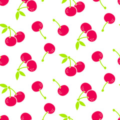 Vector cherry flat style seamless pattern on a white background.