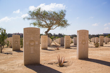 Beautiful view of El Alamein British War Cemetery in El Alamein, Egypt