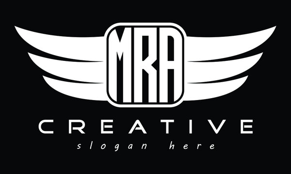 MRA three Letter Wings Flying Initial wing symbol minimalist creative concept flag icon professional logo design Vector template with abstract black and white tattoo