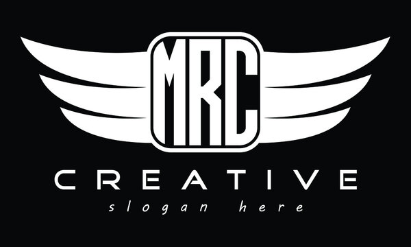 MRC three Letter Wings Flying Initial wing symbol minimalist creative concept flag icon professional logo design Vector template with abstract black and white tattoo