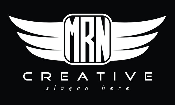 MRN three Letter Wings Flying Initial wing symbol minimalist creative concept flag icon professional logo design Vector template with abstract black and white tattoo