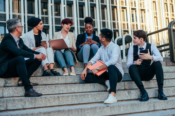Fototapeta premium Business team casual meeting outside