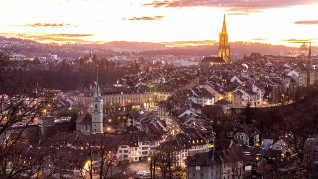 Bern cityscape Day to Night Time Lapse, Switzerland