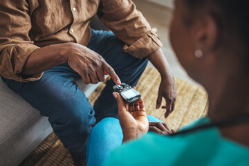 Theme diabetes. The man whose glucose was measured by going to the home of healthcare...