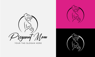 Pregnancy flat line icon. Vector outline illustration of a pregnant woman. Black color thin linear sign for gynecologist.
