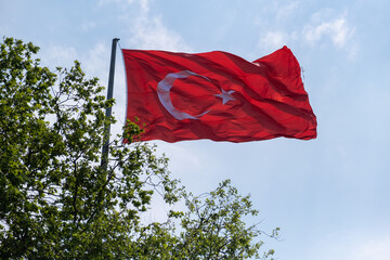 flag of Turkey against blue sky
