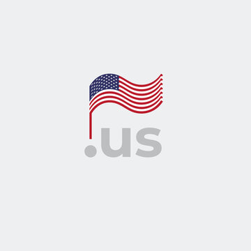 USA flag icon. Original simple design of the us flag on white background, place for text. Design element, template national poster with us domain. State patriotic banner of united states. Vector