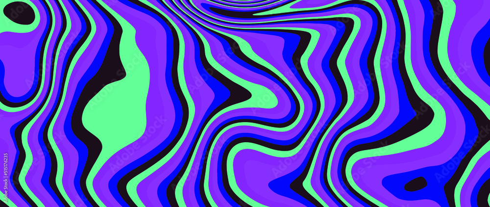 Poster op-art psychedelic background with distorted and wavy lines and curves. the 60s and 70s hippie style