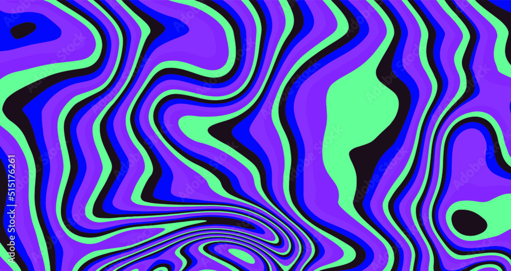 Poster op-art psychedelic background with distorted and wavy lines and curves. the 60s and 70s hippie style