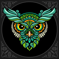 Colorful beautiful owl zentangle arts. isolated on black background