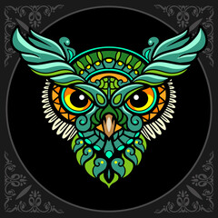 Colorful beautiful owl zentangle arts. isolated on black background