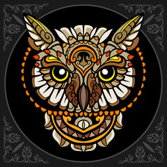 Colorful beautiful owl zentangle arts. isolated on black background