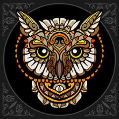 Colorful beautiful owl zentangle arts. isolated on black background