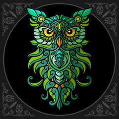 Colorful beautiful owl zentangle arts. isolated on black background