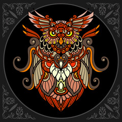 Colorful beautiful owl zentangle arts. isolated on black background