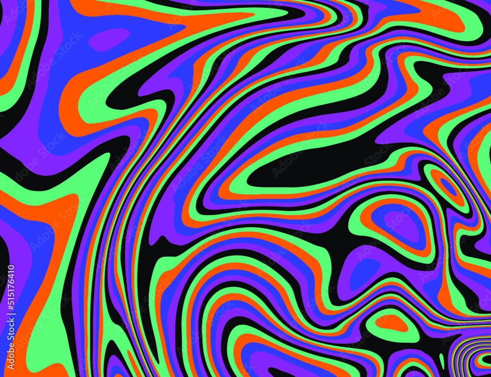 Poster trippy glitch background in style of psychedelic 60s and 70s parties with bright acidic colors and a