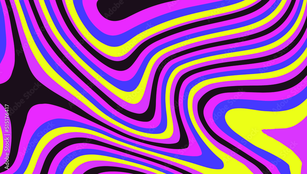 Poster trippy glitch background in style of psychedelic 60s and 70s parties with bright acidic colors and a