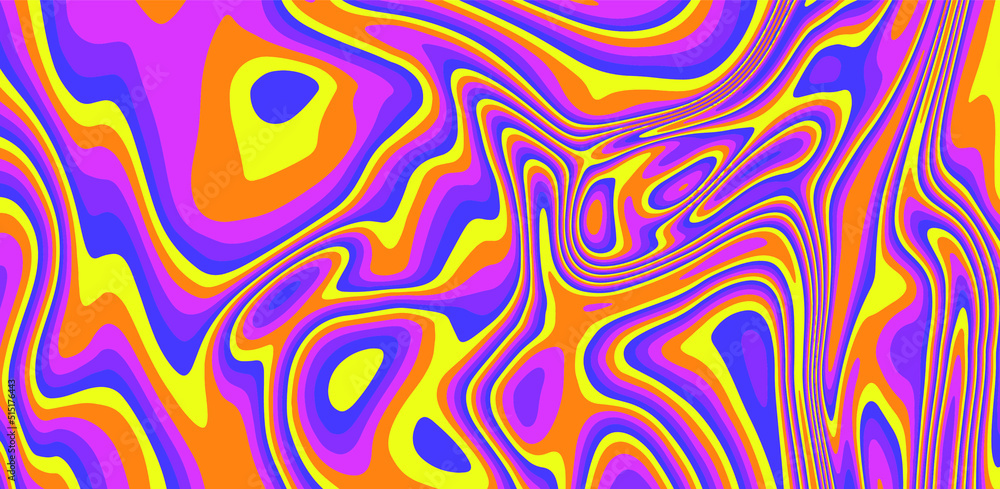 Poster trippy glitch background in style of psychedelic 60s and 70s parties with bright acidic colors and a
