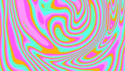 Op-art psychedelic background with distorted and wavy lines and curves. The 60s and 70s hippie style.