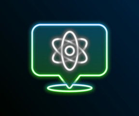 Glowing neon line Atom icon isolated on black background. Symbol of science, education, nuclear physics, scientific research. Colorful outline concept. Vector