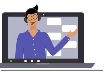 On-line operator for call-center, bank worker, vector illustration