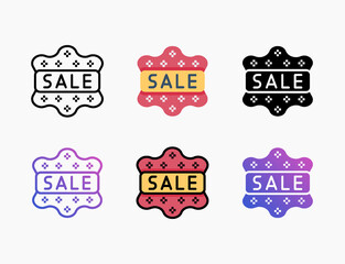 Sale Badge icon set with different styles. Style line, outline, flat, glyph, color, gradient. Editable stroke and pixel perfect. Can be used for digital product, presentation, print design and more.