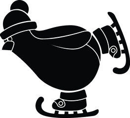 Black and White Cartoon Illustration Vector of a Cartoon Penguin ice Skating with a Wooly Hat