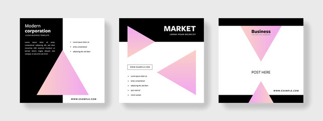 Modern abstract social media layout, pink triangle elements, clean and simple editable templates for instagram and facebook, for business, geometric	
