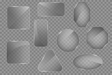 A set of glass plates of various shapes. Photorealistic vector illustration