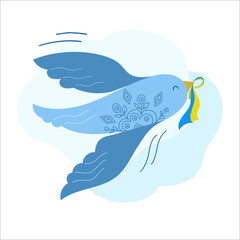 Peace Ukraine, support Ukraine, Ukranian bird. Cute vector illustration in flat style.