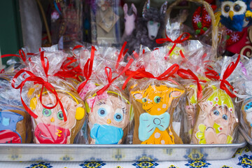 Christmas gingerbread cookies on festive New Year's fair in Kyiv, Ukraine