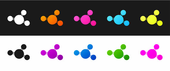Set Molecule icon isolated on black and white background. Structure of molecules in chemistry, science teachers innovative educational poster. Vector