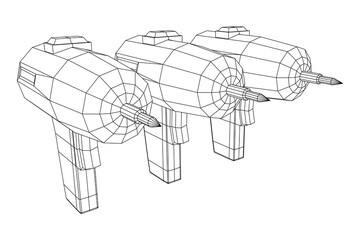 Drill electric device wireframe low poly mesh