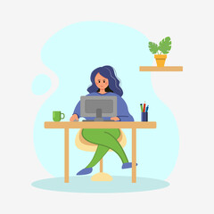 a woman works from home or in the office