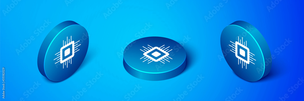 Aufkleber isometric computer processor with microcircuits cpu icon isolated on blue background. chip or cpu wi