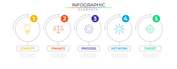 Horizontal row circular business annual infographic plan concept design vector with icons. Timeline network template for presentation and report.