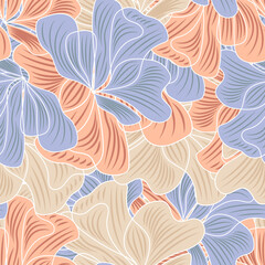 Vector seamless pattern, blooming creamy blue flower. Illustration with floral composition on white background. Use in textiles, interior, wrapping paper and other design.