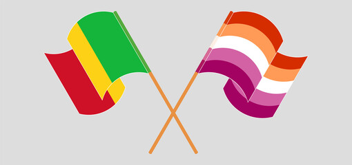 Crossed and waving flags of Mali and Lesbian Pride