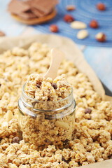 Homemade granola with nuts and chocolate	