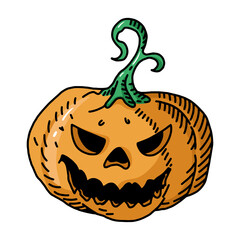 vector Halloween pumpkin with evil scary smile in funny hand drawing doodle sketch style