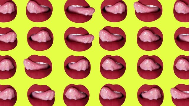 Woman licking her lips made into abstract pattern