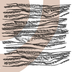 Abstract pencil charcoal black composition horisontal stripes background isolated on white