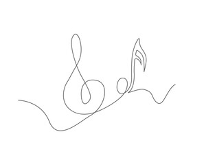 Continuous line art of music note. One line drawing abstract music notes, musical concept.