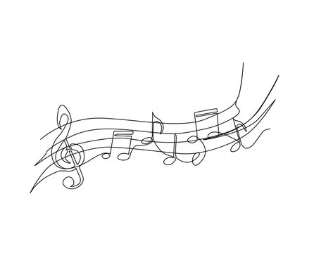 Continuous line art of music note. One line drawing abstract music notation, musical concept.